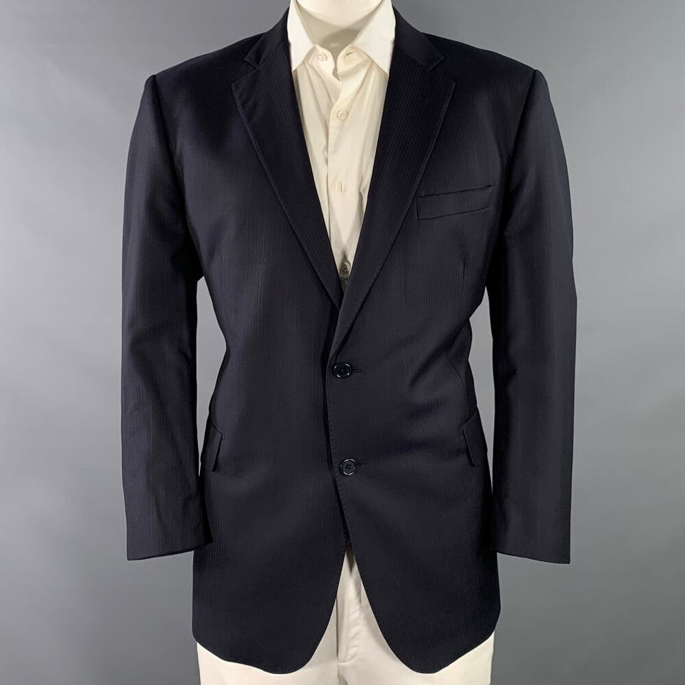 ERMENEGILDO ZEGNA Vintage 46 Navy Textured Stripe Wool Silk Slim Fit Sport Coat